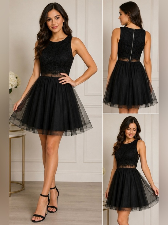 Teeze Me Dresses & Skirts - Teeze Me Black Lace Fit & Flare Cocktail Dress Size 11/12 Sleeveless Tulle Skirt